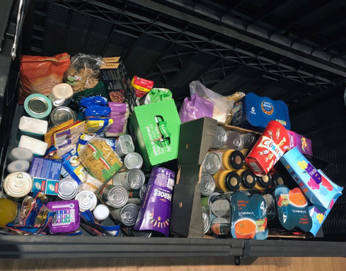 Image of items donated to Chorlton and Didsbury Foodbank by Atmos International