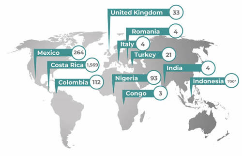 An atlas containing Atmos' results in pipeline theft detection and location in countries worldwide