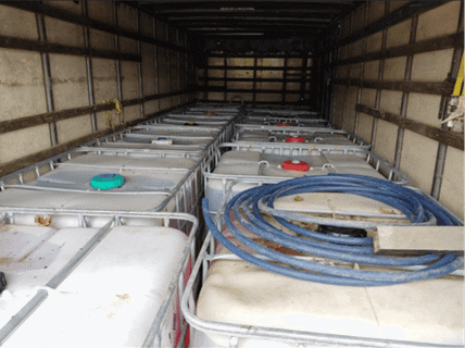 12 containers of stolen product discovered at the theft site