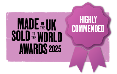 An image of a badge that reads: Made in the UK Sold to the World awards 2025, highly commended