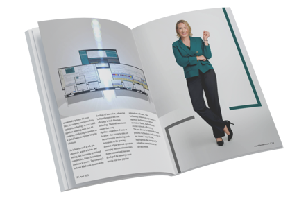 Image of a magazine open at the page of Regulatory Compliance Specialist Carin Meyer's feature in World's Leaders magazine