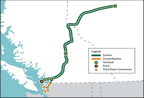 A map of a North American pipeline operator's network